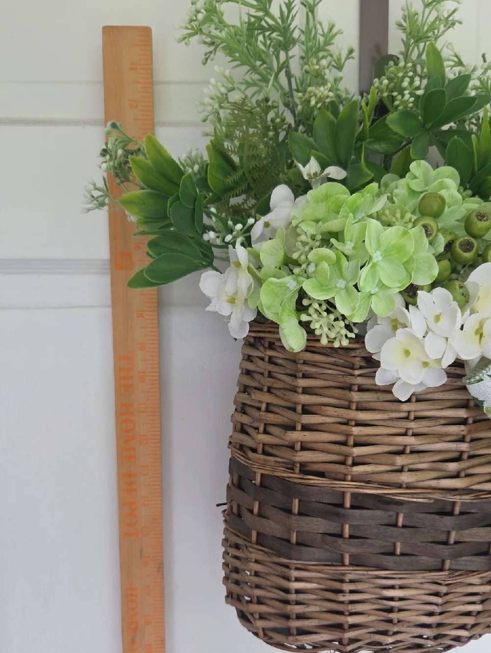 Green Hydrangea Floral Wreath Door Basket Decorative Bow Year Round Door Wreath